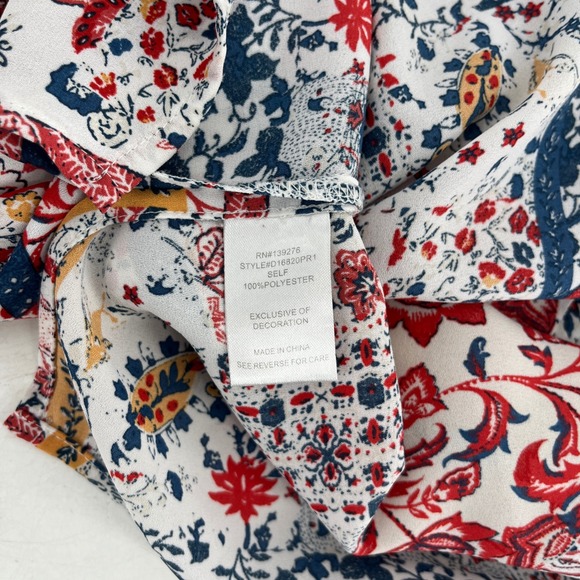 daniel rainn Womens Sleeveless Blouse XL Red Blue Floral Ruffle Sleeve V Neck - Picture 7 of 7